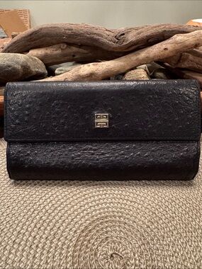 Givenchy Black Textured Leather Clutch with Gold Emblem
